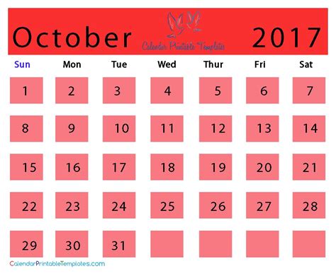 October 2017 Calendar October