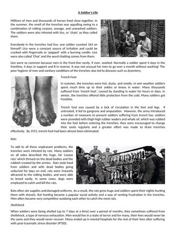 Conditions In The Trenches Of World War One Teaching Resources