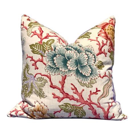 Coral Floral Pillow Cover In Cream Coral Aqua Green By Pillowfever