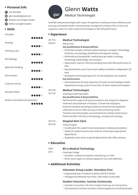 medical technologist resume samples and guide