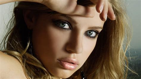 Women Model Blonde Long Hair Face Xenia Tchoumitcheva Blue Eyes Looking At Viewer Open Mouth