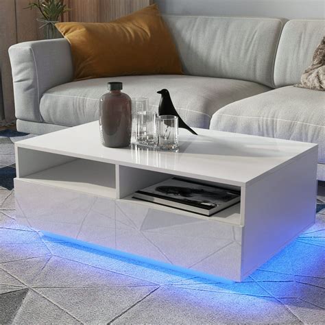 High Gloss Led Coffee Table With 4 Drawer2 Grids Storage Modern Sofa