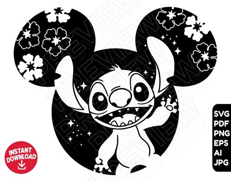 Stitch Svg Disney Ears Svg Png Clipart Cut File Silhouette Etsy