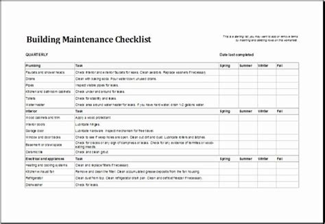 Preventive Maintenance Form Template Beautiful 4 Facility Maintenance