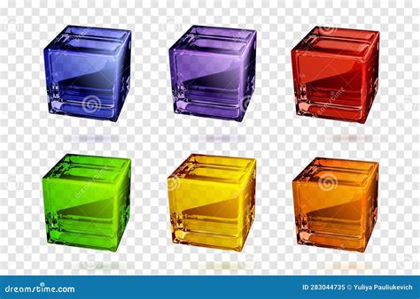 Realistic 3d Glass Cubes In Different Colors Stock Vector