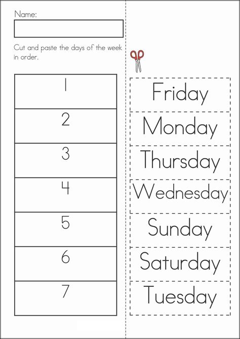 Preschool Days Of The Week Worksheet For Kindergarten