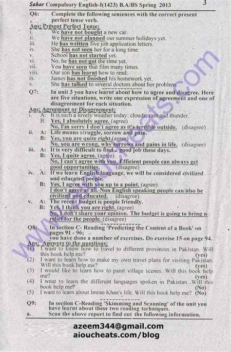 Comp English Code 1423 Free Aiou Solved Assignment Spring 2013