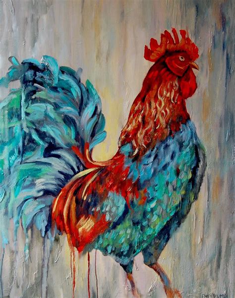 Abstract Contemporary Fine Art Rooster Painting By Artist Emily Newman