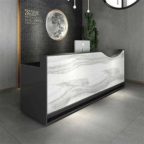 Modern Black Reception Desk Marble Laminated Front Desk Eco Friend Pan