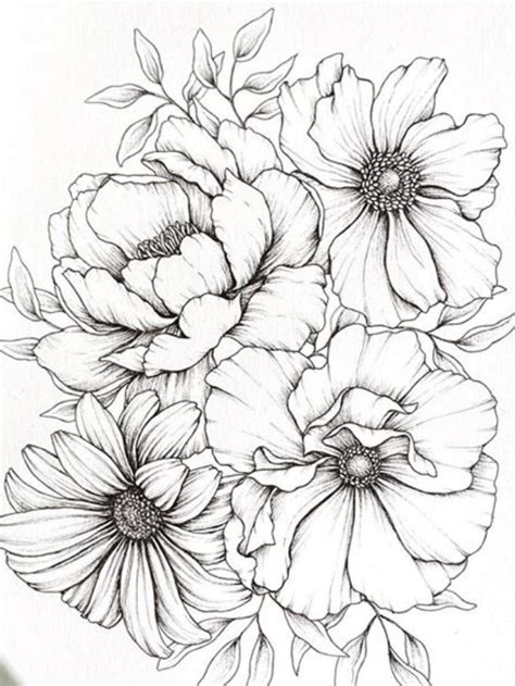 Doodle Flower Sketch Digital Downloadpen And Ink Line Drawing Art