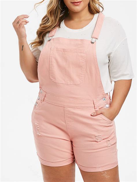 49 Off Plus Size Cuffed Distressed Denim Overall Shorts Rosegal
