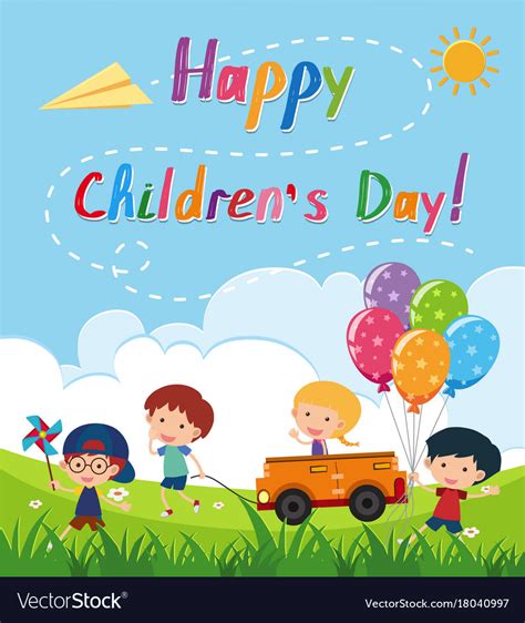 Happy Childrens Day Poster With Kids In The Park Vector Image