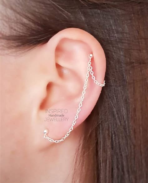 Sterling Silver Helix Cartilage To Lobe Double Chain Double Etsy UK