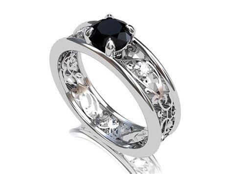 Black Spinel Engagement Ring Trinity Diamond By Torkkelijewellery