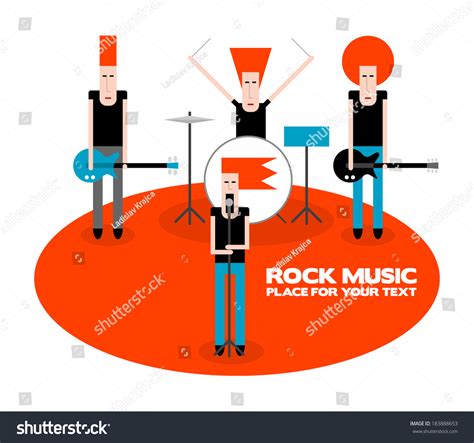 Fourmember Rock Band Cartoon Vector Illustration เวกเตอร์สต็อก ปลอด