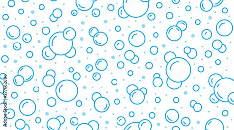 Bubbles Vector Seamless Pattern With Flat Line Icons Blue White Color