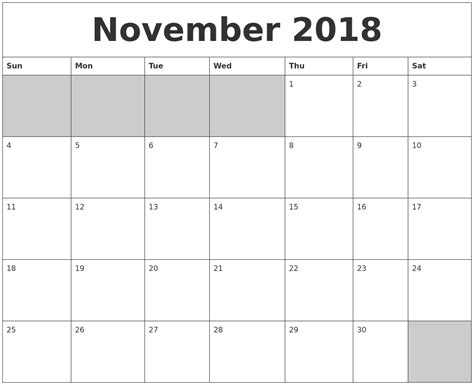 November 2018 Blank Printable Calendar