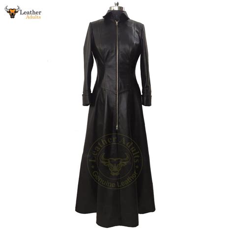 Leather Adults Womens Ladies Real Leather Long Black Leather Dress Gown