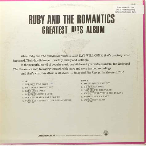 Ruby And The Romantics Greatest Hits Album Raw Music Store