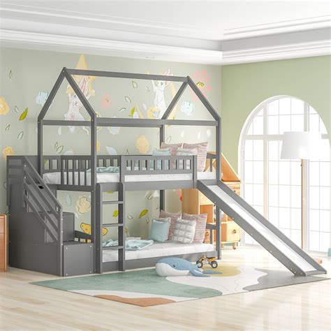 Buy Merax Twin Over Twin Stairway Bunk Bed With Two Drawers And Slide