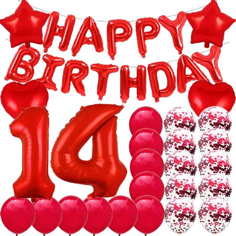 Sweet 14th Birthday Decorations Party Suppliesred Number 14 Balloons14th Foil Mylar Balloons