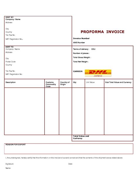 Proforma Invoice Dhl Invoice Template Ideas