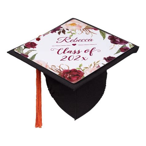 Class Of 2020 Burgundy Blush Floral Graduate Graduation Cap Topper