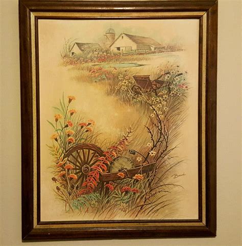 Country Landscape Farm Print On Wood Wood Framed Wall Art Floral