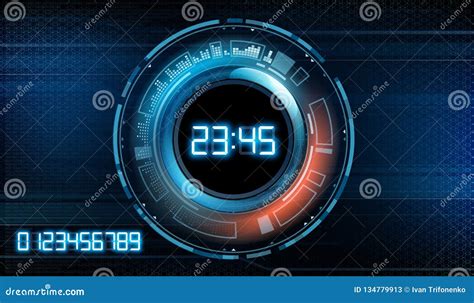 Futuristic Modern Clock Face With A Set Of Glowing Digits Technology