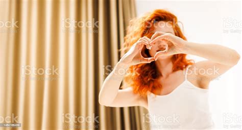 Beautiful Girl Taking Portrait Photo In Bedroom In Morning Happy Smiling In Camera And Making A