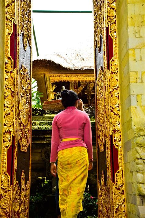 balinese woman with traditional local colorful costume entering temple my xxx hot girl