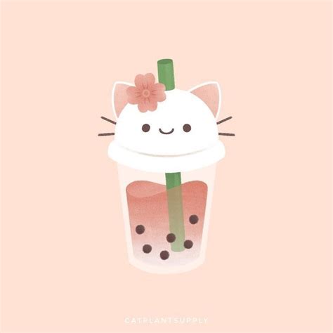 Cute Kitty Cat Bubble Tea Doodle Drawing Kitty Drawing Cute Food