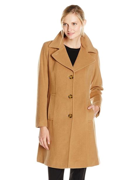 Anne Klein Womens Single Breasted Wool Cashmere Coat With Notch Collar