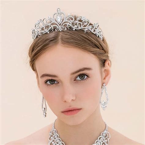 Pageant Crystal King Crown Pearl Princess Bride Tiara Diadem Wedding