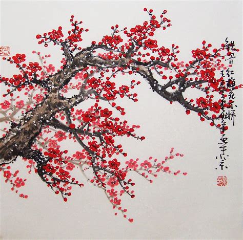 Original Painting Chinese Art Lovely Cherry Blossom Tree No15