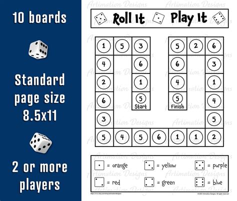 Kids Printable Dice Game Roll And Cover Math Game Color By Etsy