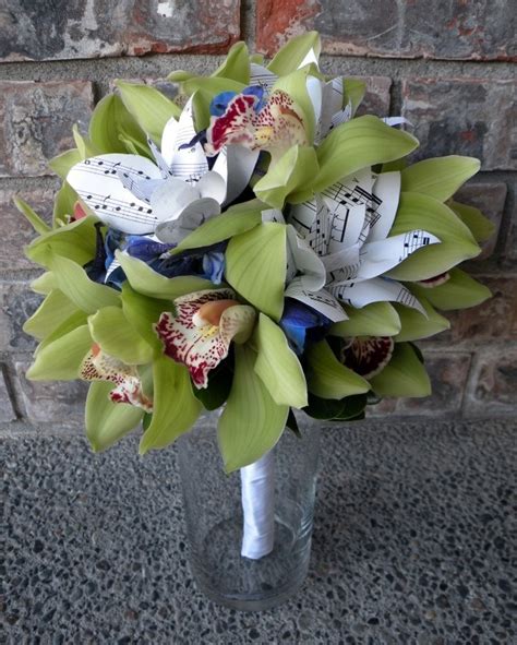 Green Cymbidium Orchid And Paper Flower Bouquet A Real Wedding Paper