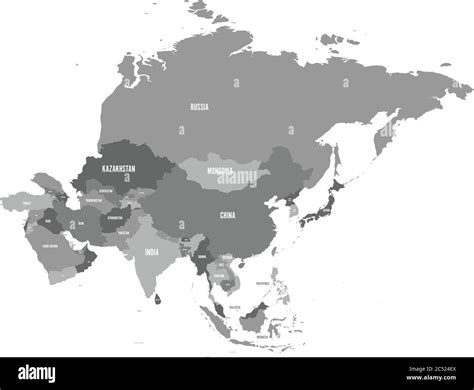 Political Map Of Asia Continent In Shades Of Grey Vector Illustration