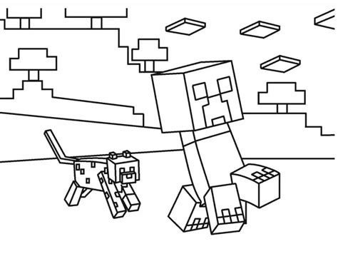 Minecraft Creeper And Ocelot Coloring Page Free Printable Coloring