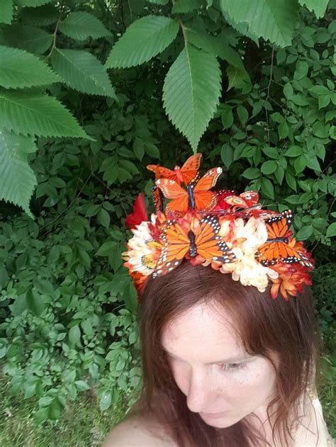 Monarch Butterfly Crown Headdress Orange Feather Butterflies Etsy