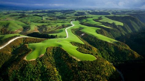 Field Road Grass Hill Aerial View Green New Zealand Nature