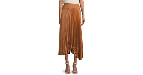 elie tahari pleated satin midi skirt in brown lyst