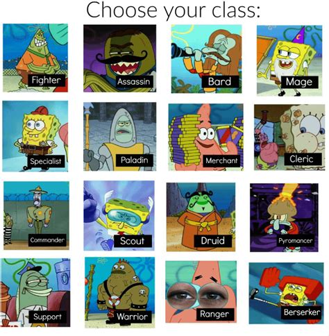 Spongebob Choose Your Class Rdankmemes