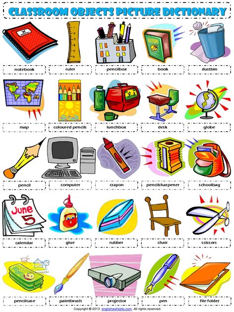 Classroom Objects Supplies 1 Pictionary Poster Worksheet