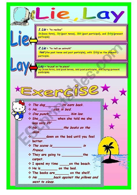 Lie Lay Esl Worksheet By Demmieb