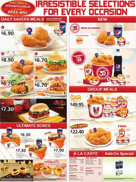 Kfc Delivery Menu In Singapore Pdf Visa Inc Master Card