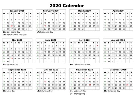 Free 12 Month 2020 Calendar With Holidays Jackby Medium