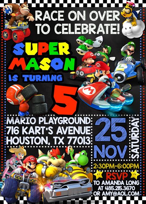 Mario Kart Invitation Mario Kart Birthday Party Invite Etsy Canada