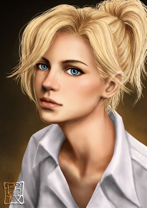 mercy digital art girl digital portrait portrait art digital artist blonde hair blue eyes
