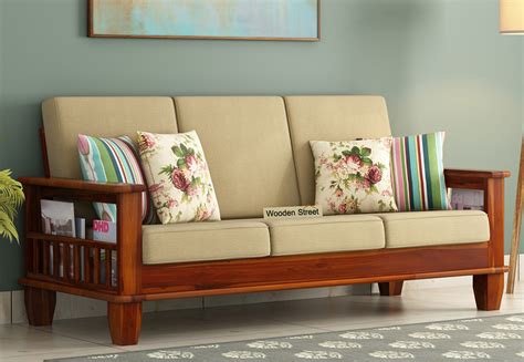 buy quartz 3 seater wooden sofa honey finish online in india wooden street